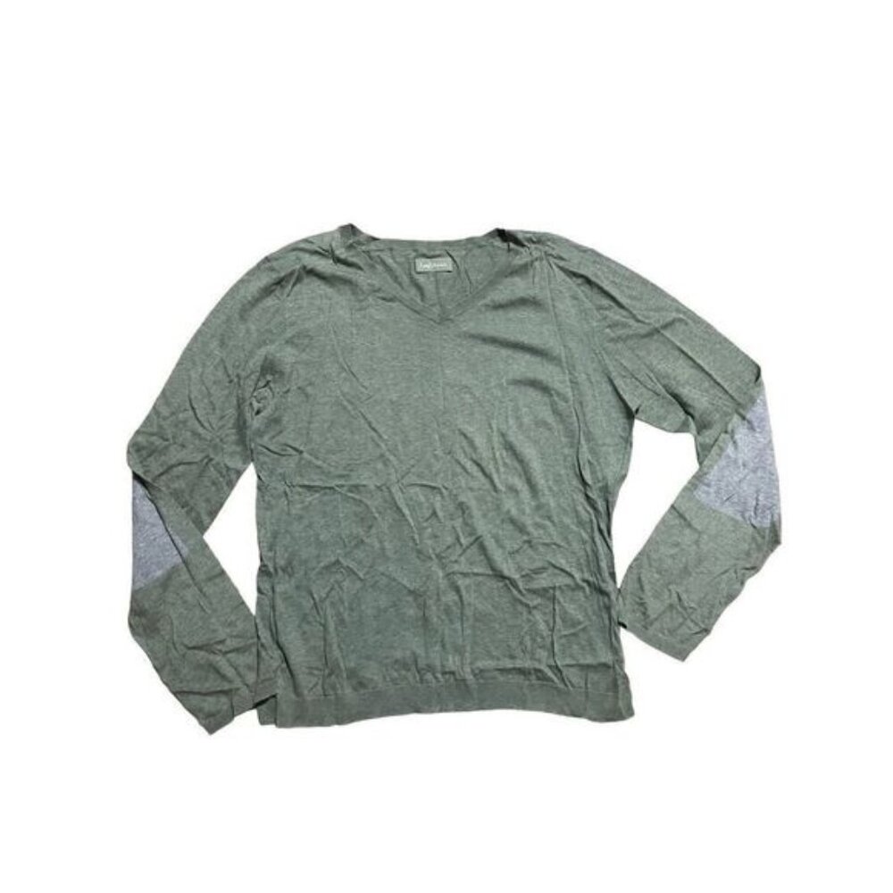 Zadig & Voltaire Olive green w/ gray elbow patch Vneck sweater size XL 1…